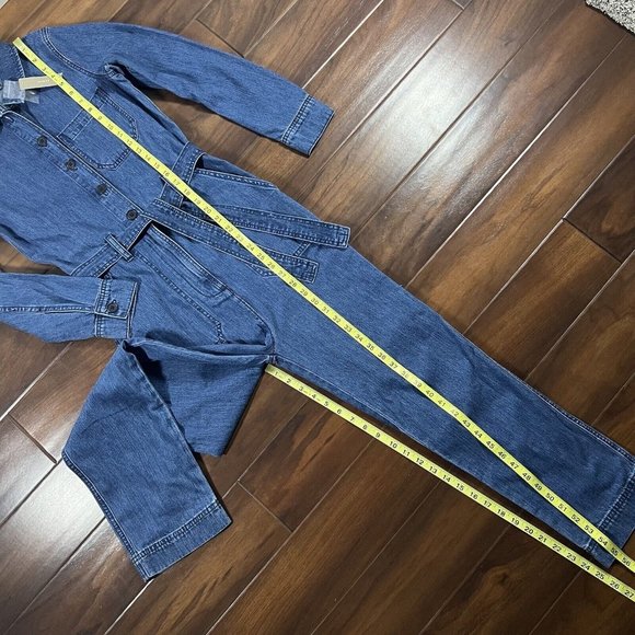 J Crew Point Sur Size 00 Blue Belted Tie Denim Pant Jumpsuit - Picture 6 of 10